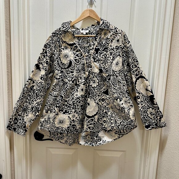 Umgee Tunic Top Women's Size L Mixed Floral Print Hi Low Hem Boho Chic Feminine - Picture 3 of 16